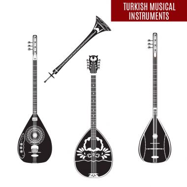 Vektör set düz stil içinde geleneksel Türk müzik aletleri