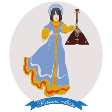 Kız Rus geleneksel giyim Balalayka, düz stil ile vektör çizim