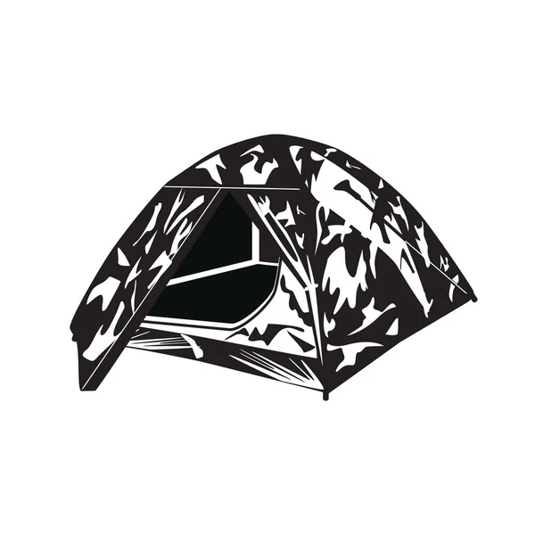 Vektor datar ilustrasi kemping tenda dalam warna hitam dan putih - Stok Vektor
