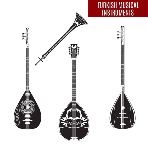 フラット スタイルの伝統的なトルコ楽器のベクトルを設定 — ストックベクタ