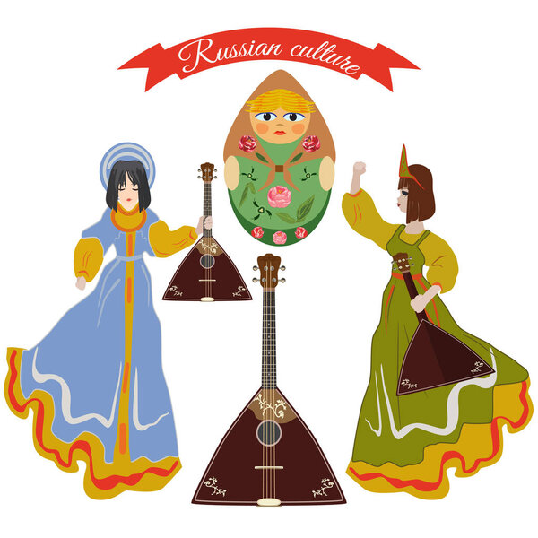 Векторный набор элементов дизайна русской культуры плоского стиля, плоский стиль
