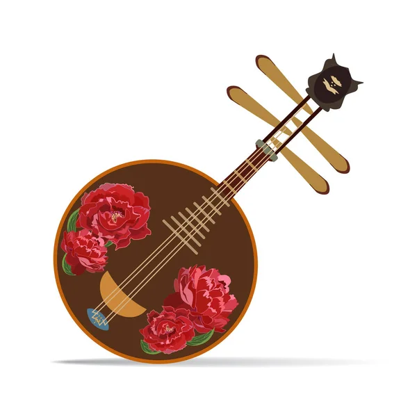 Ilustración vectorial del yueqin chino arrancado instrumento musical de cuerda . — Vector de stock