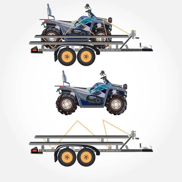 Vector illustration of quad bike and trailer in flat design — Stock Vector