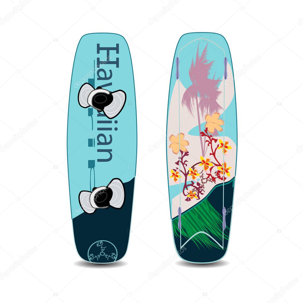 Vector illustration of two sides of wakeboard in flat style