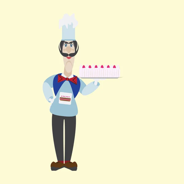 Illustration vectorielle plate du chef de bande dessinée avec gâteau aux fruits — Image vectorielle