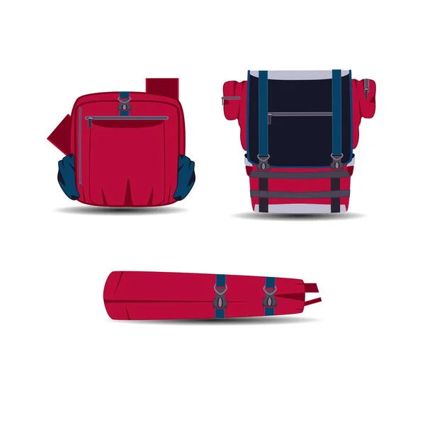 Ilustración vectorial de bolsas y carpas de bikepacking en estilo plano — Vector de stock