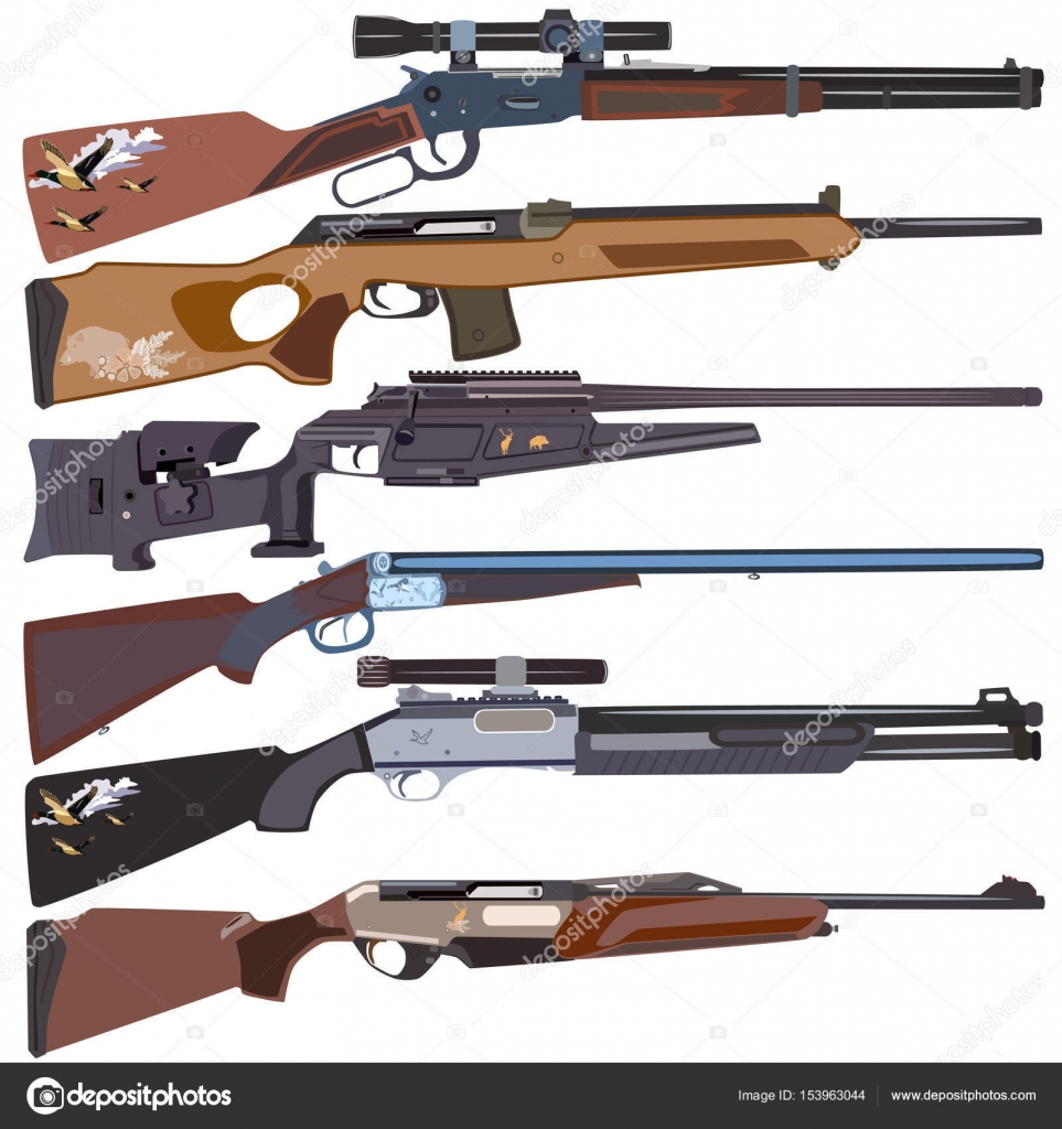Hunting Set Flat Style Equipment Isolated Stock Illustration