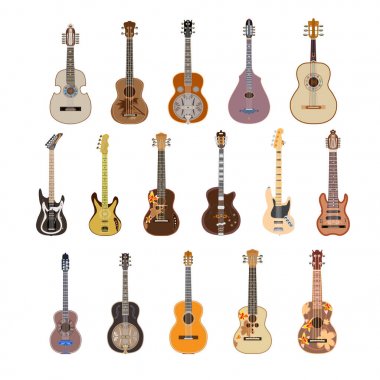 Vektör set düz stil gitar