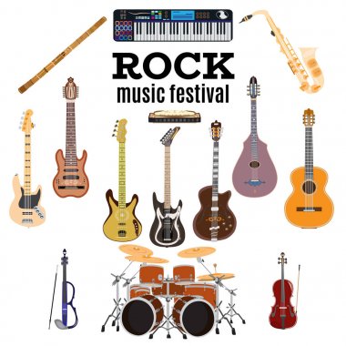 Vektör araç kümesi, rock müzik, düz tasarım