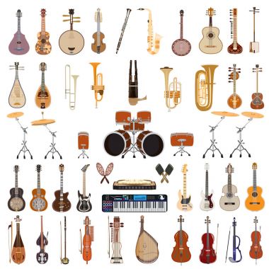 Vector set of musical instruments isolated on white background clipart