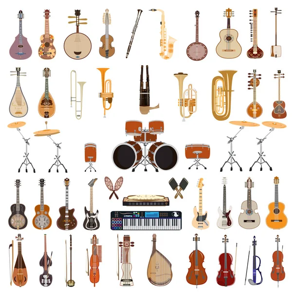 Vector set of musical instruments isolated on white background — Stock Vector