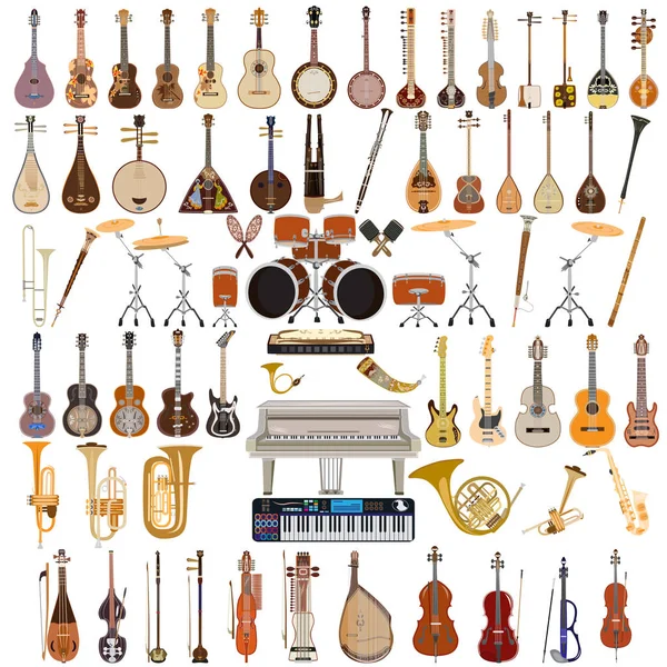 Vector set of musical instruments in flat style — Stock Vector