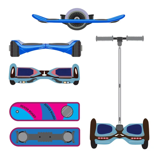 Conjunto vectorial de scooters eléctricos autobalanceados, hoverboard — Archivo Imágenes Vectoriales