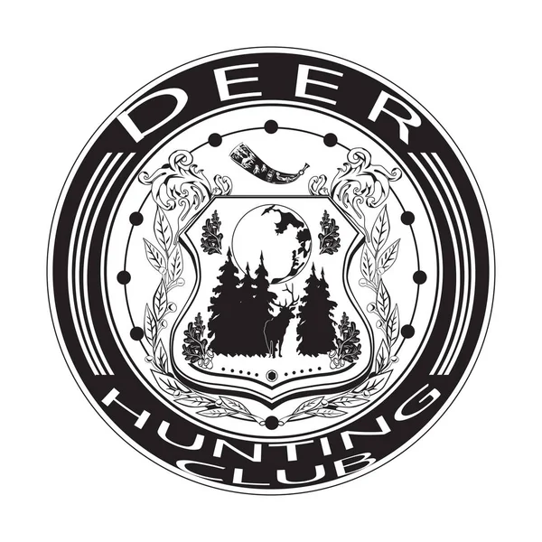 Illustrazione vettoriale del distintivo del club di caccia al cervo in stile piatto — Vettoriale Stock