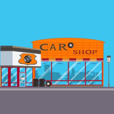 Araba showroom vektör düz çizim