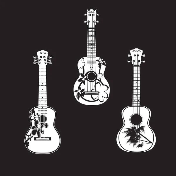 Conjunto vetorial de guitarras havaianas ukulele em estilo plano — Vetor de Stock