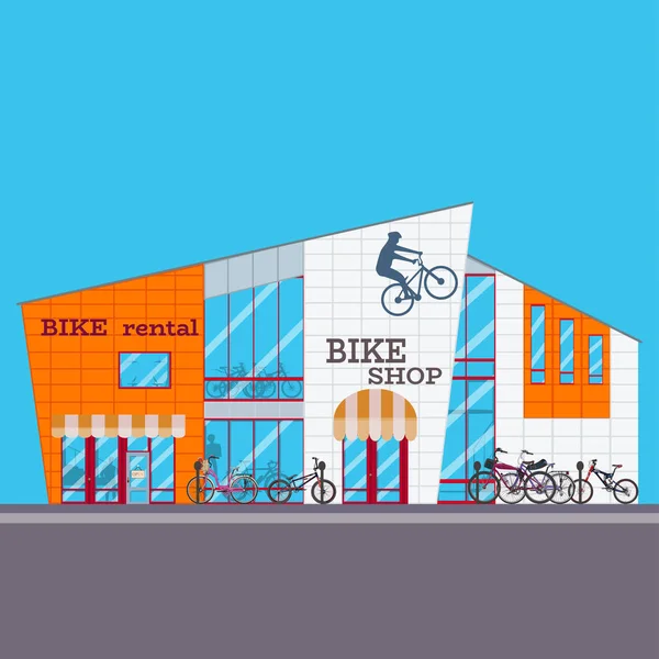 Ilustração vetorial da loja de bicicletas em estilo plano —  Vetores de Stock