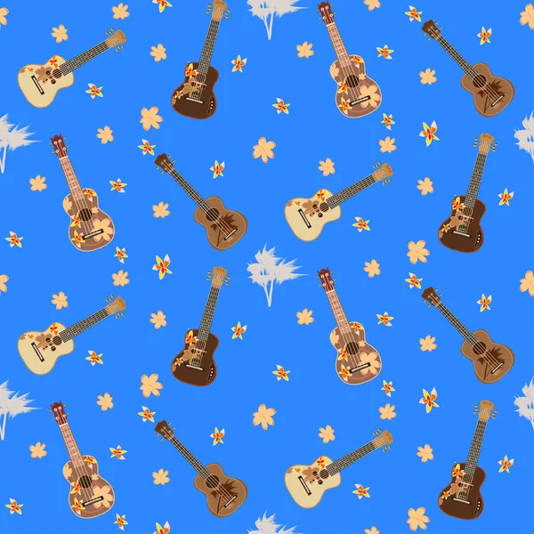 Modello senza cuciture vettoriale con chitarre hawaiane ukulele — Vettoriale Stock
