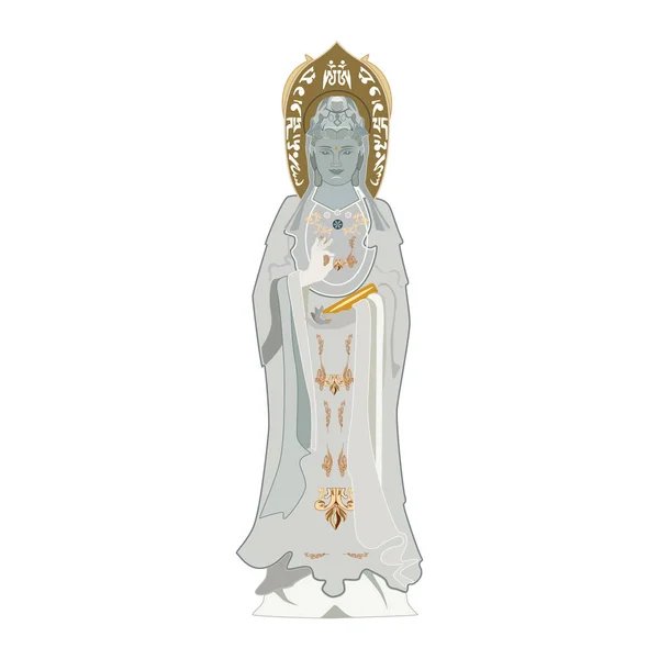 Guanyin, Dea cinese della Misericordia illustrazione vettoriale piatta — Vettoriale Stock