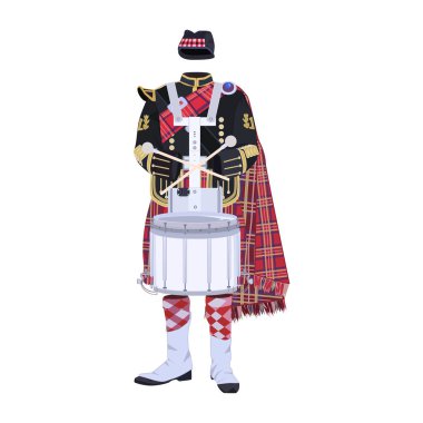 Davul düz vektör çizim ile İskoç geleneksel giyim