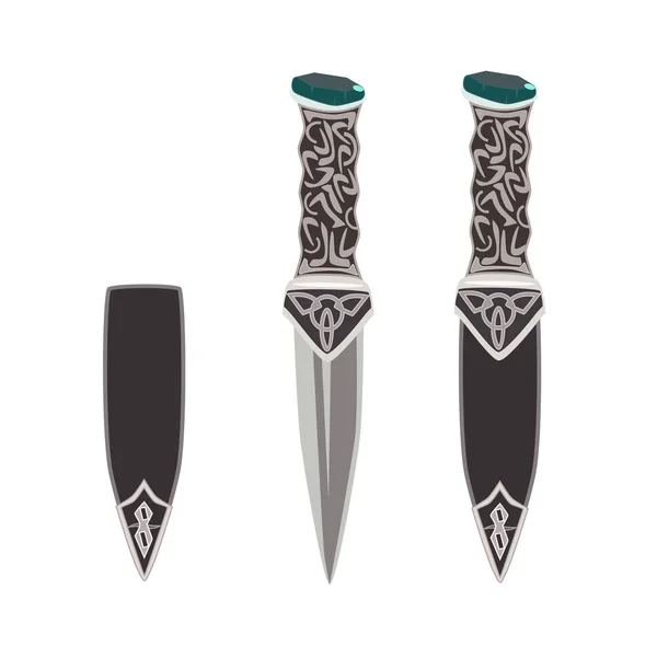 Vektor flache Illustration des sgian dubh, schottisch schwarzes Messer. — Stockvektor