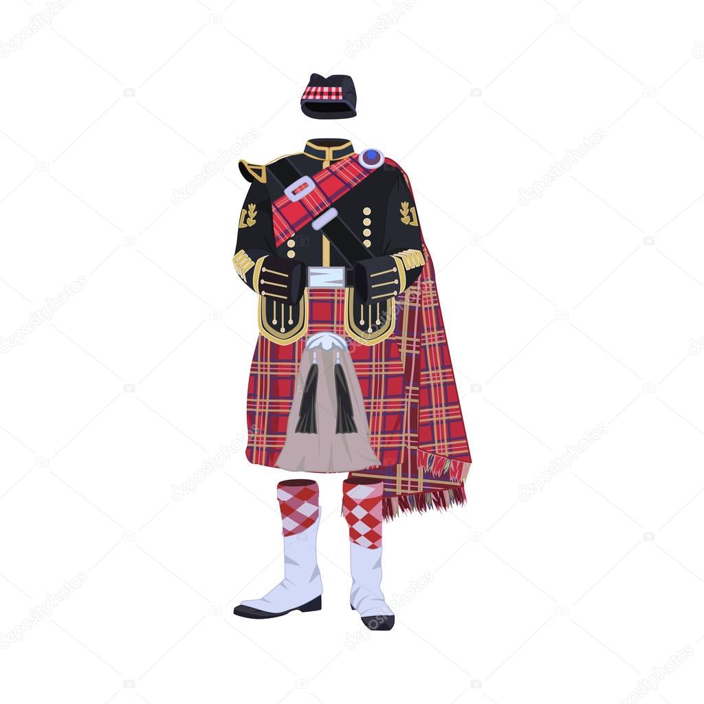Scottish traditional clothing flat vector illustration