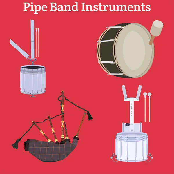 Banda de tubo escocés instrumentos musicales vector ilustración — Vector de stock