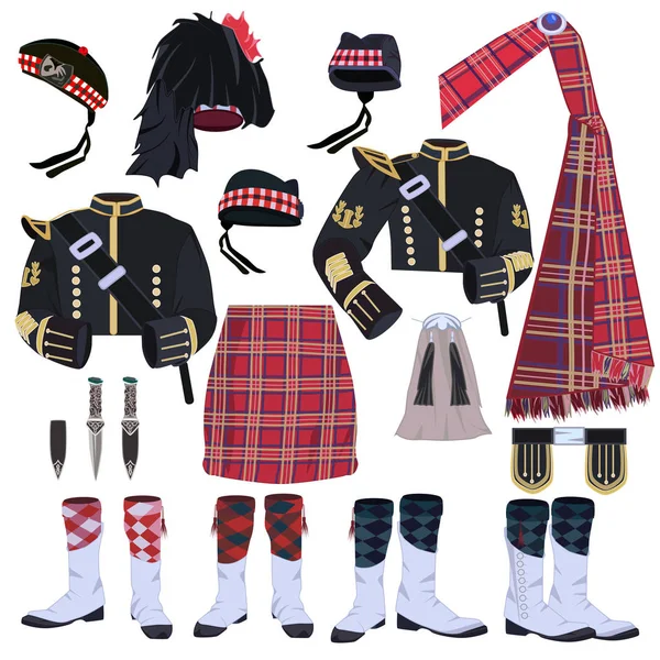 Scottish traditional clothing vector icon set — Stock Vector