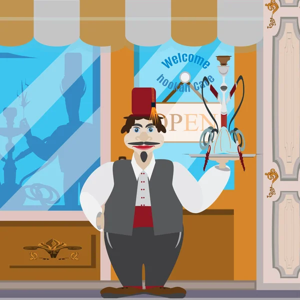 Nargile kafe vektör çizim düz tarzı hoş geldiniz