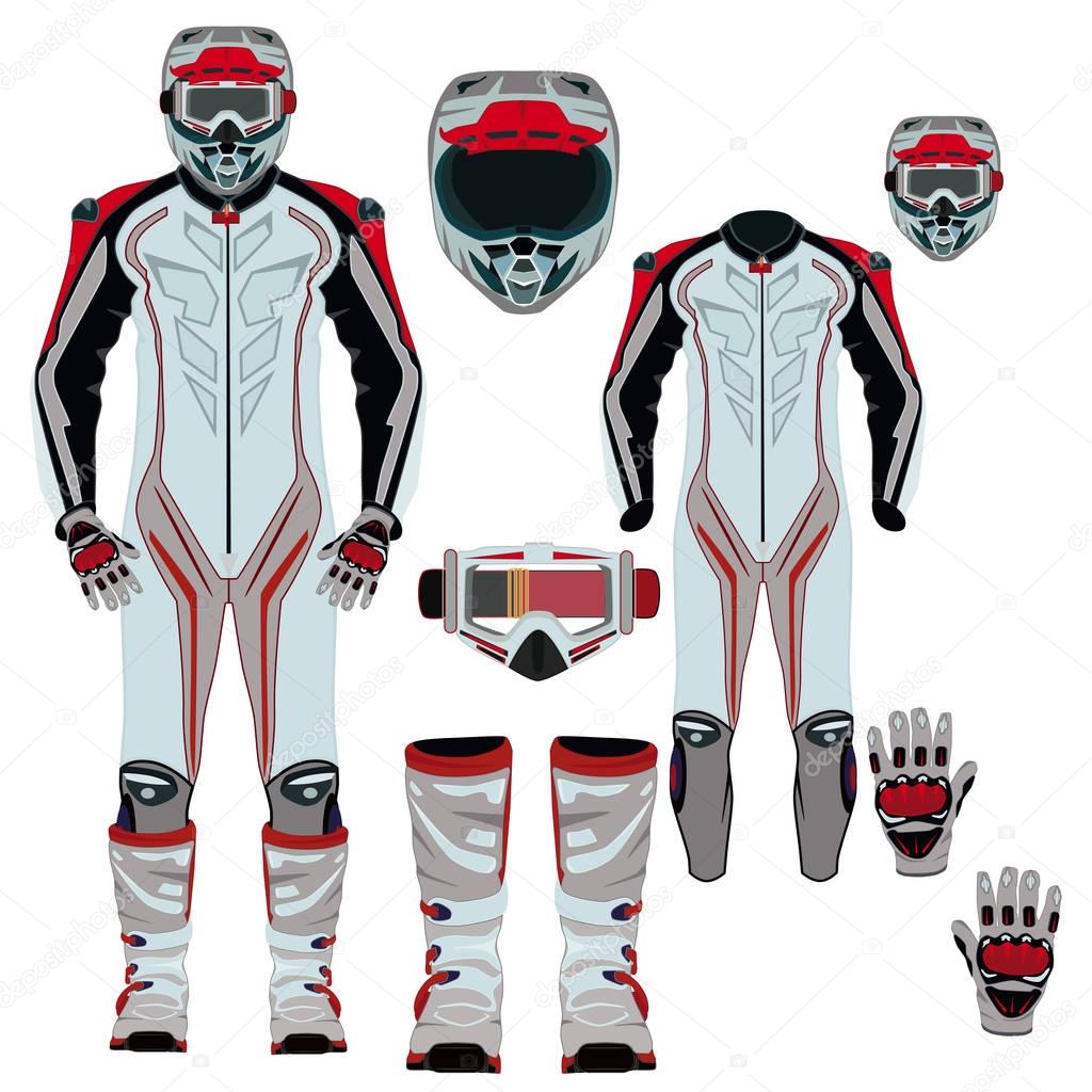 Motorcycle suit vector flat icon set