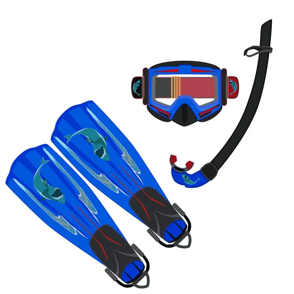 Aletas de buceo, máscara e ilustración plana de vectores de snorkel — Vector de stock