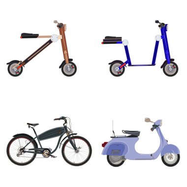 Elektrikli scooter e-bisiklet düz Icon set