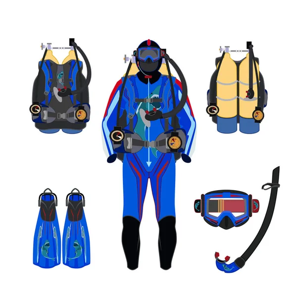 Diving equipment set, vector illustration — Stock Vector