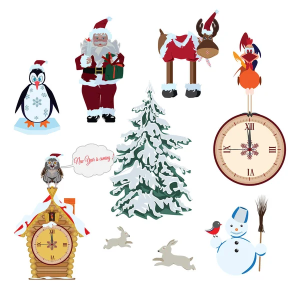Vector uppsättning av jul och nyår seriefigurer — Stock vektor
