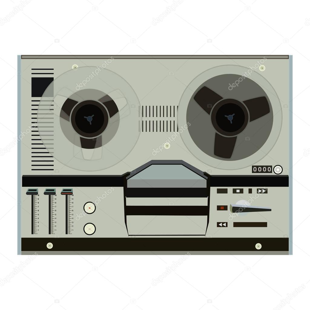 Retro tape recorder vector flat illustration