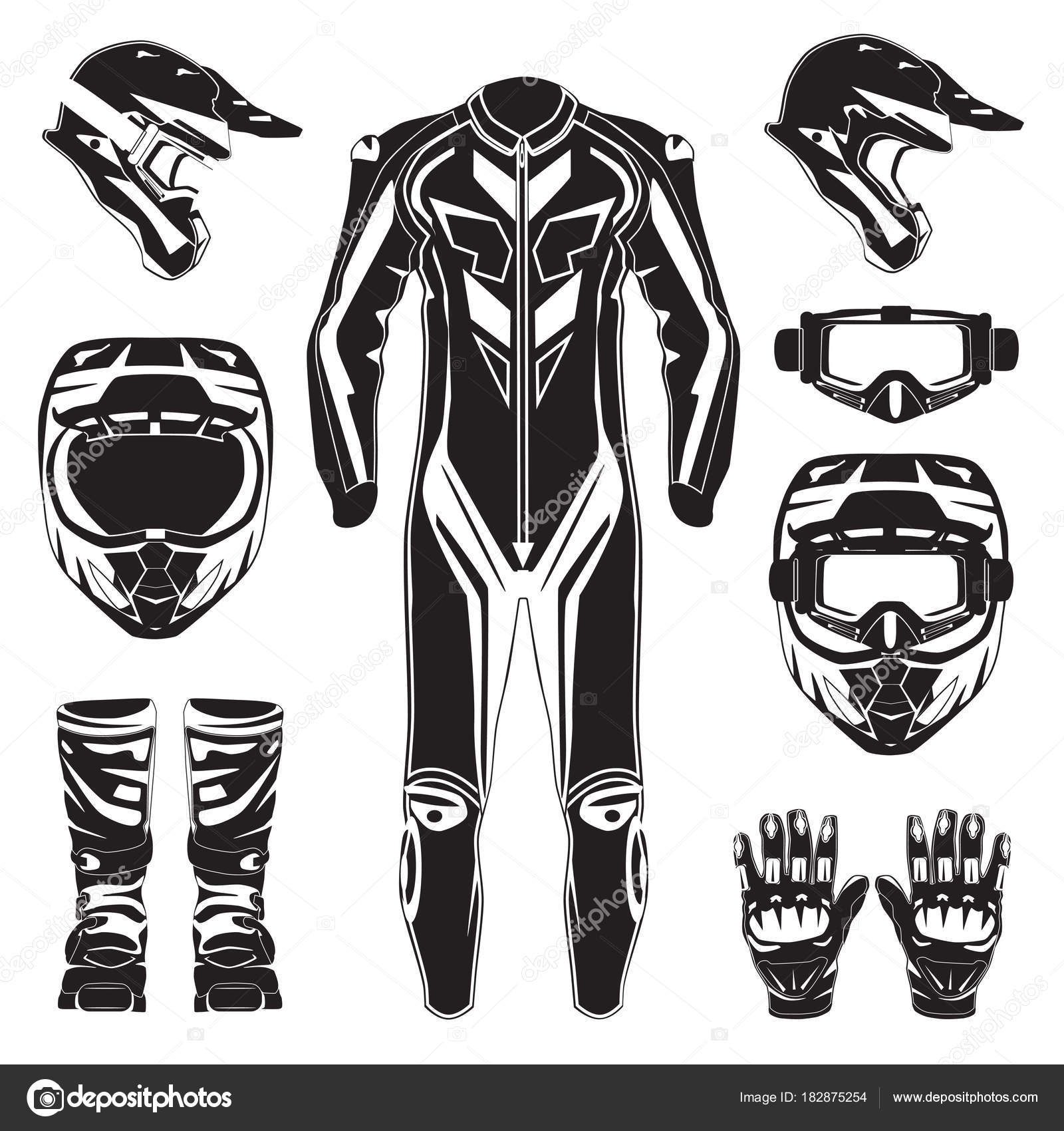 Premium Vector  Vector set of motorcycle accessories. sport bike, helmet,  gloves, boots, jacket.