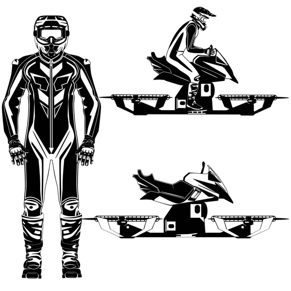 Hoverbike rider vector black and white templates — Stock Vector