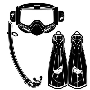 Palet Dalış, vektör maskesi ve şnorkel düz illüstrasyon