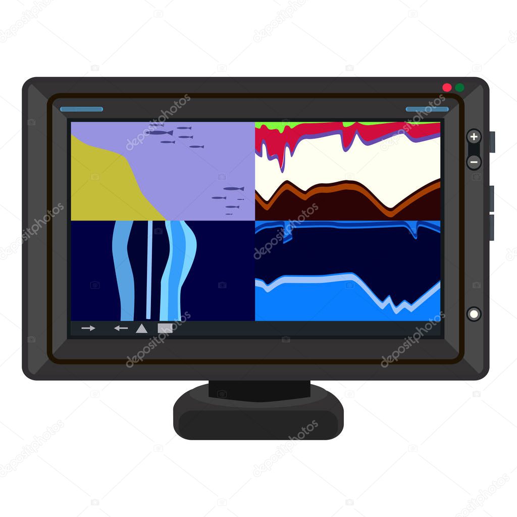 Fish finder chart plotter. Electronic equipment for fishing. Vector illustration isolated on white background.