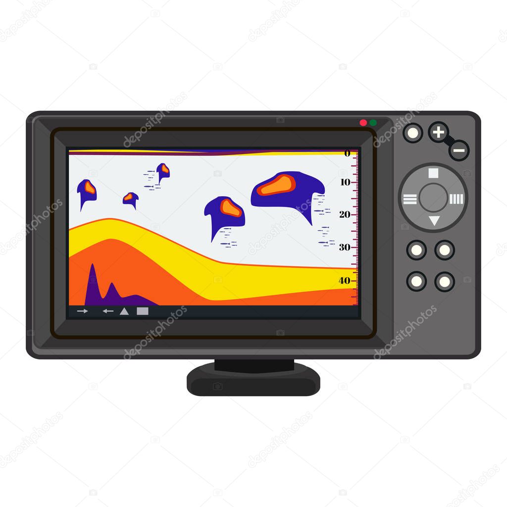 Fish finder echo sounder. Electronic equipment for fishing. Vector illustration isolated on white background.
