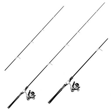 Fishing rod with spinning reel vector black template clipart