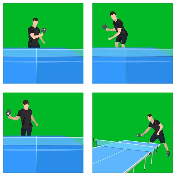 Ping pong hra hráč hraje tenis, vektorové ilustrační set — Stockový vektor