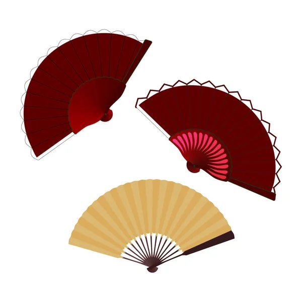 Conjunto de ventilador plegable oriental, ilustración aislada vector — Vector de stock