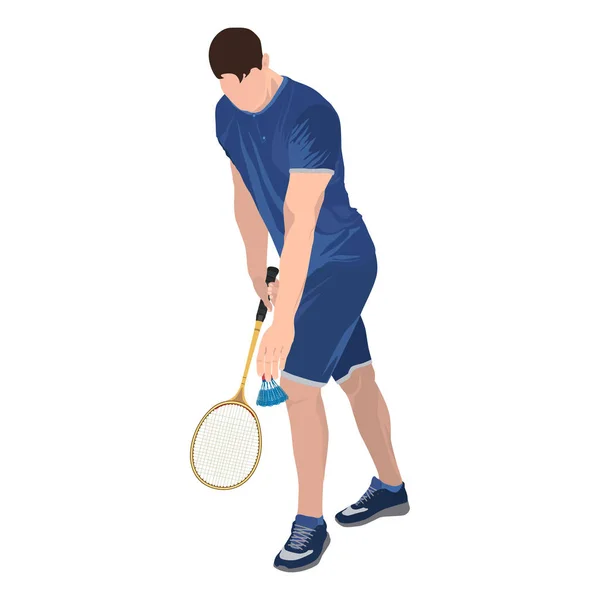 Badminton player z rakiety i wahadłowca, wektor izolowane ilustracji — Wektor stockowy