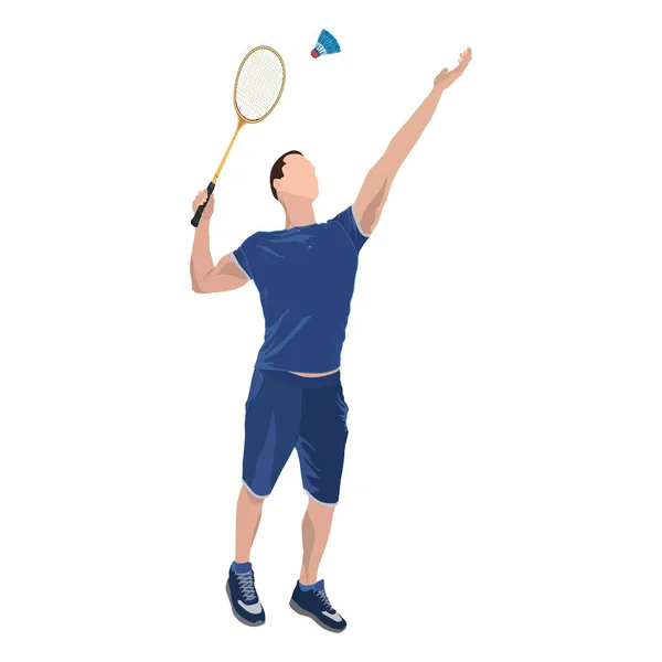 Badminton player with racket and shuttlecock, vector isolated illustration — Stock Vector