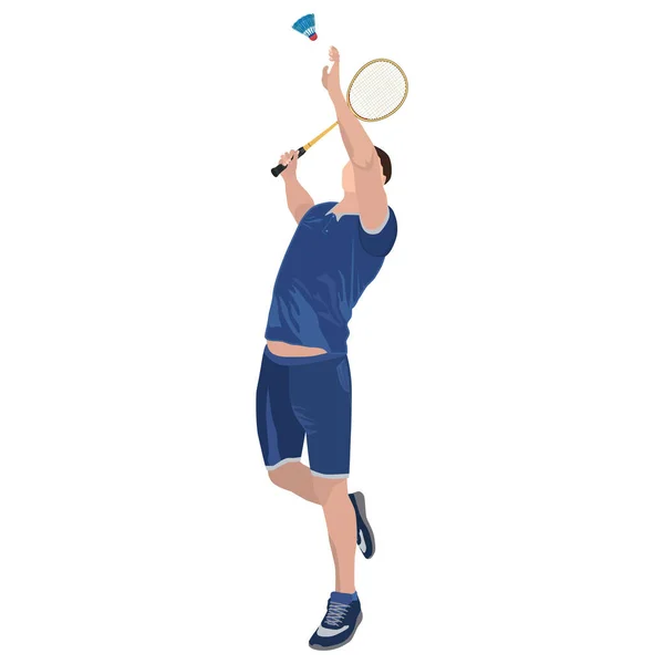 Badminton player with racket and shuttlecock, vector isolated illustration — Stock Vector