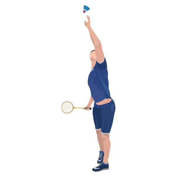 Joueur de badminton avec raquette et volant, illustration vectorielle isolée — Image vectorielle