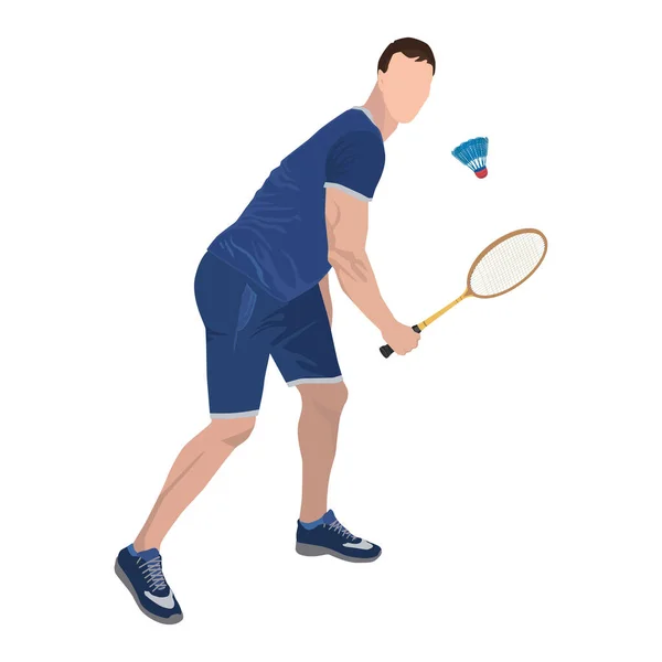 Badminton player with racket and shuttlecock, vector isolated illustration — Stock Vector