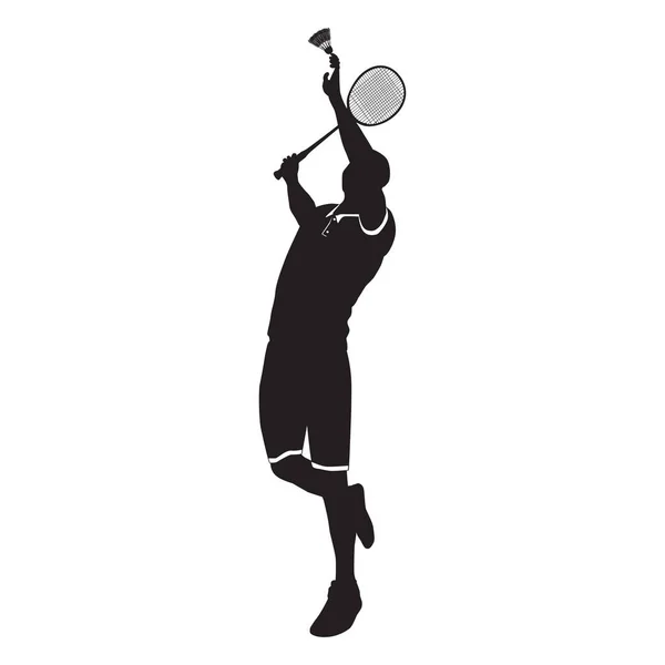 Badminton player με ρακέτα και shuttlecock, μαύρη σιλουέτα, διανυσματική απεικόνιση — Διανυσματικό Αρχείο