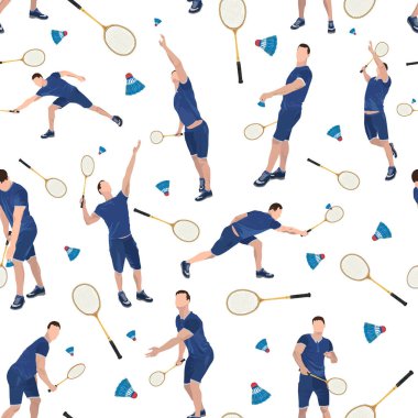 Badminton, badminton oynatıcı ve vektör illüstrasyonlu kusursuz desen